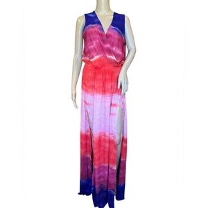 Young Fabulous & Broke Red Indigo Colorful Sleeveless V-neck Maxi Dress XS
